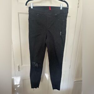 Spanx black Distressed Ankle Skinny Jeans Raw Hem Stretch Denim Large